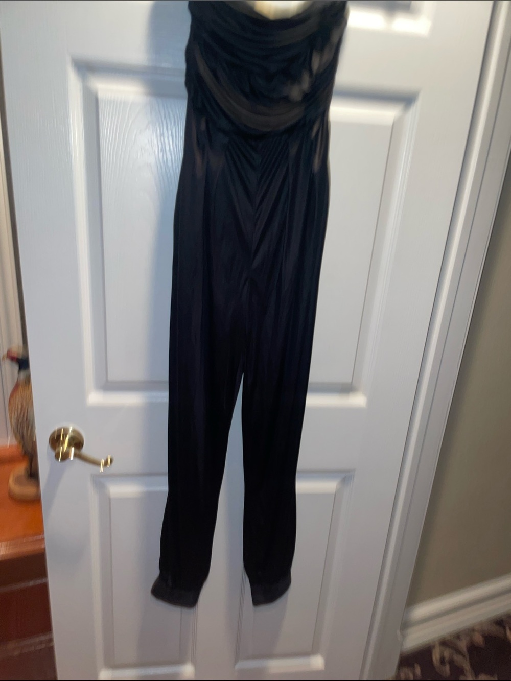 Elizabeth and James Black Draped Jumpsuit, has pockets
